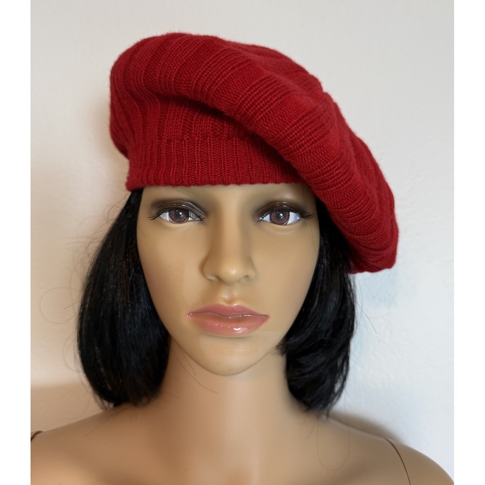 Aris Womens 90s Y2K Vintage Chunky Knit Slouchy Beret Hat OS Red Winter Cozy